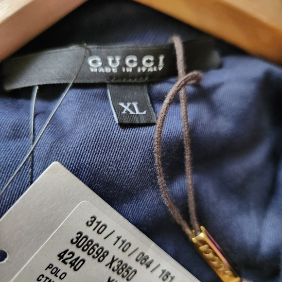 GUCCI Navy Blue Collared Polo Short Sleeve Shirt Size XL- New with Tag - Picture 5 of 13